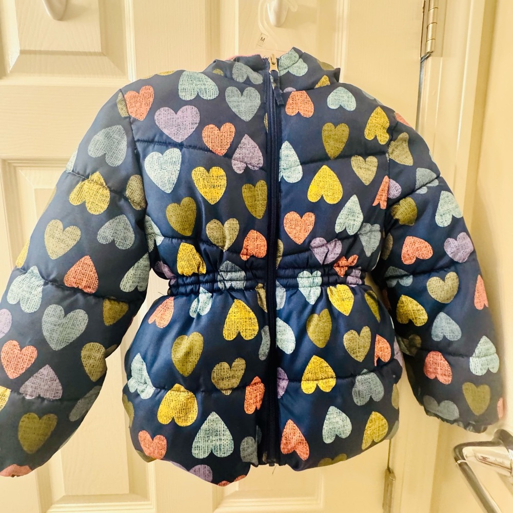 Colorful Heart Patterned Puffer Jacket